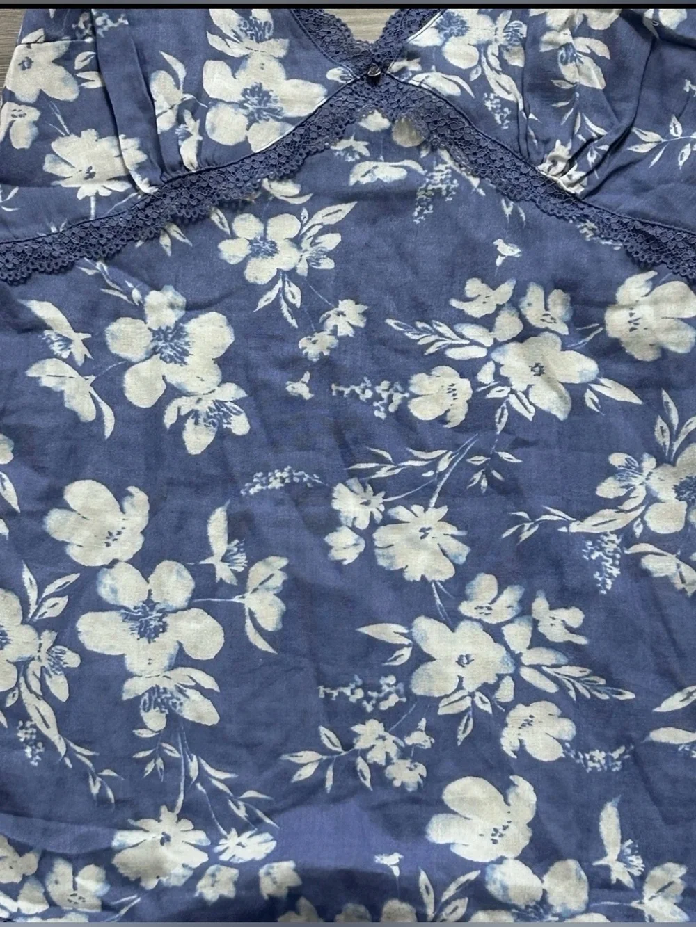 Adore Me Floral Lace Trim Nightgown Chemise Dress Blue White XS Cottagecore